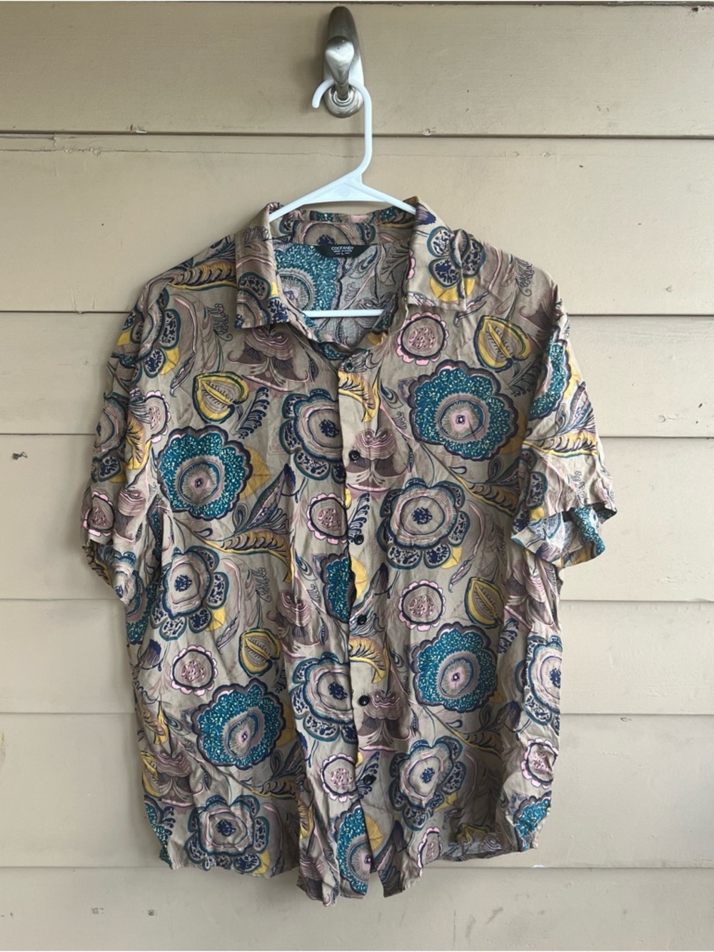 COOFANDY Men's Hawaiian Flower Button Down Shirt Size L Vacation Summer Beach